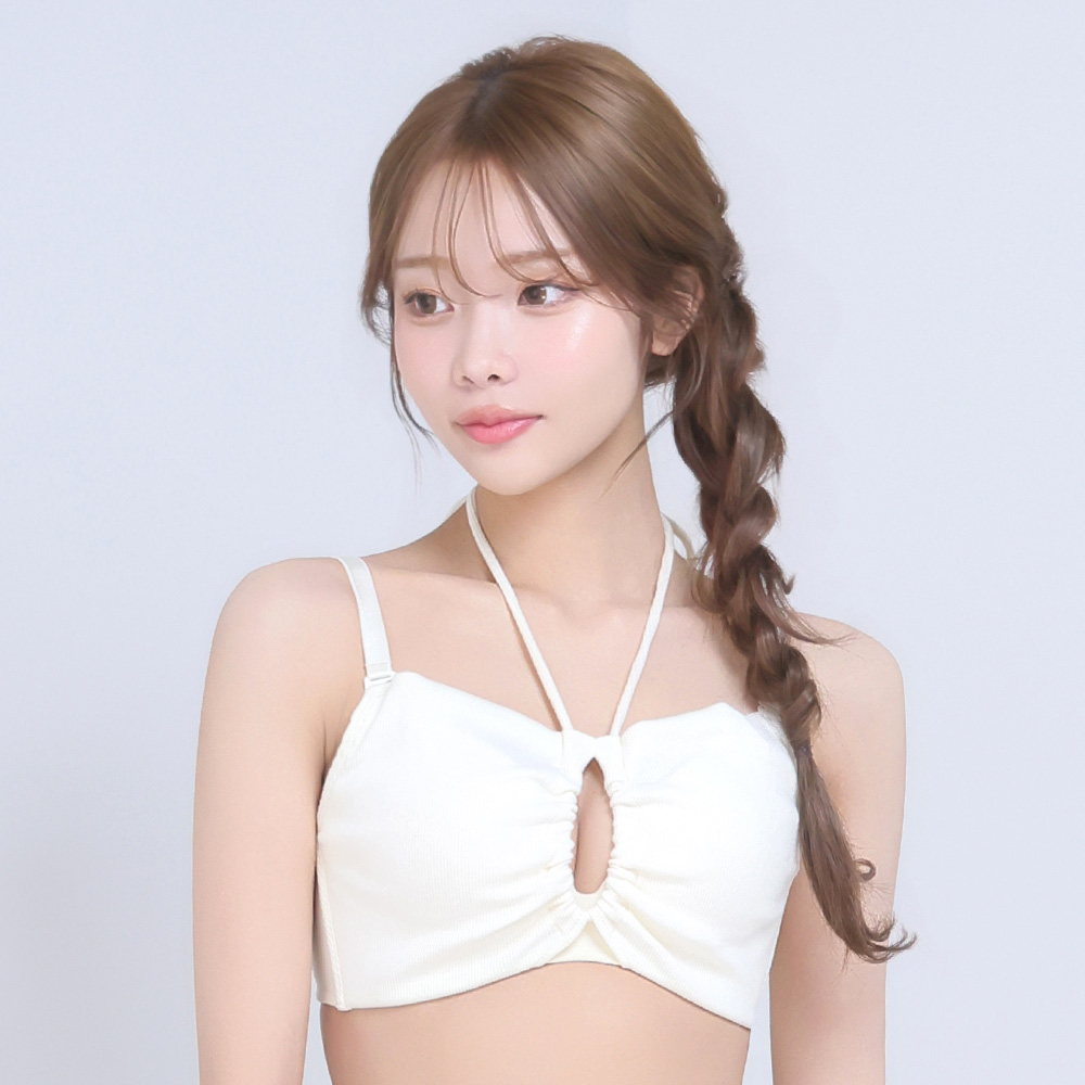 셔링 리브 홀터넥 노와이어 초모리 브라