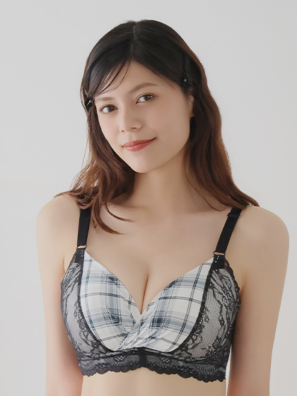 글래머 체크 새틴 카슈쾨르 레이스 와키다카 브라