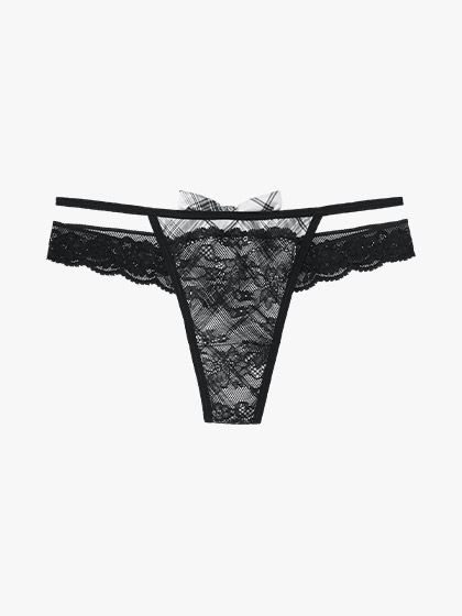 체크 새틴 T팬티