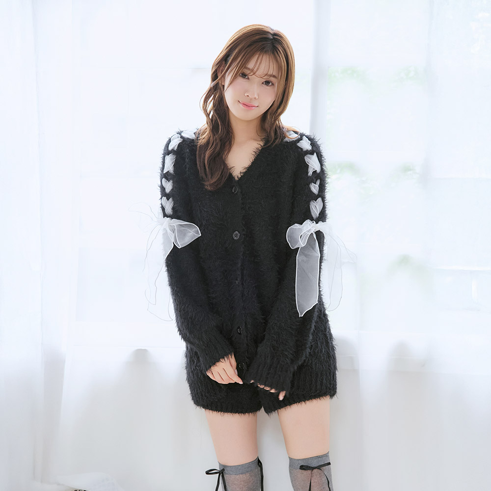 리본 섀기 니트 상하 세트