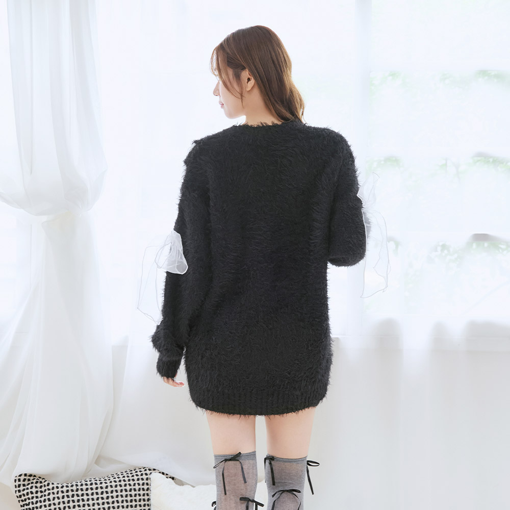 리본 섀기 니트 상하 세트