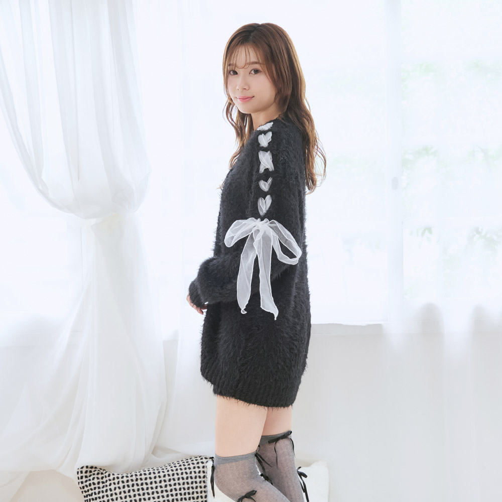 리본 섀기 니트 상하 세트