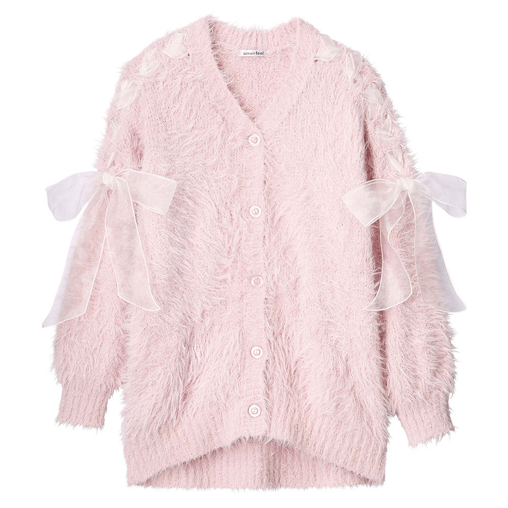 리본 섀기 니트 상하 세트