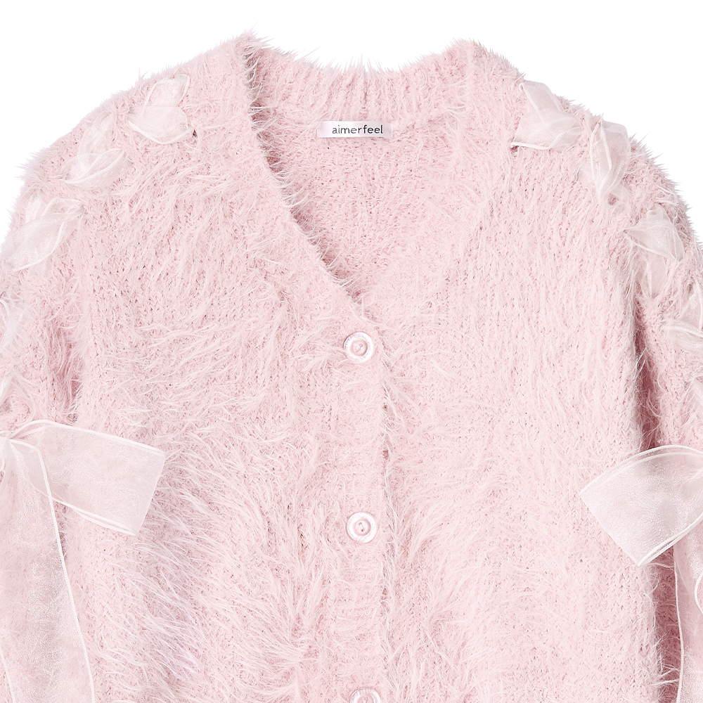 리본 섀기 니트 상하 세트