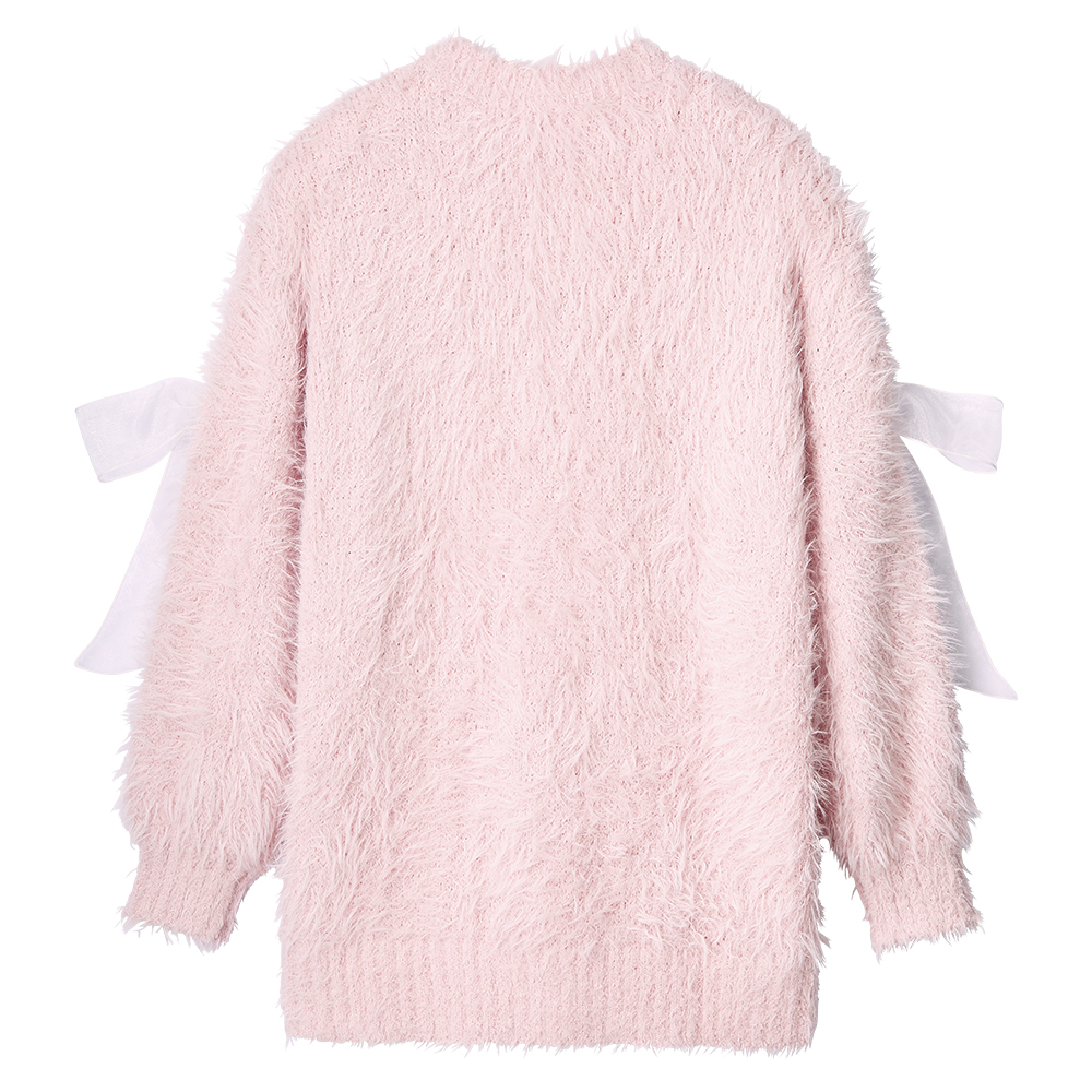 리본 섀기 니트 상하 세트